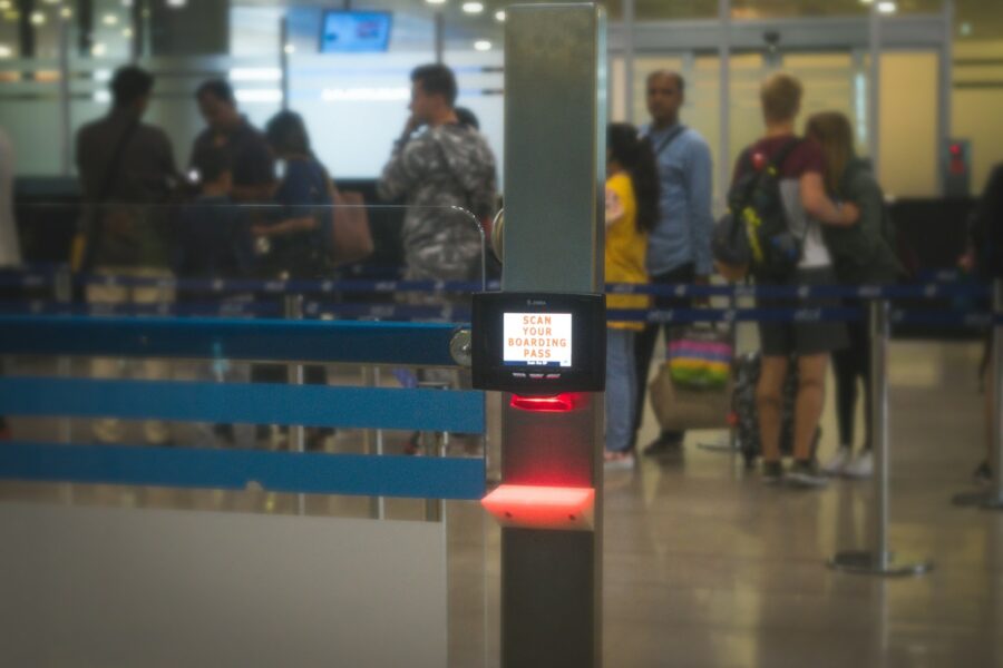 Airport biometric boarding gate facial recognition