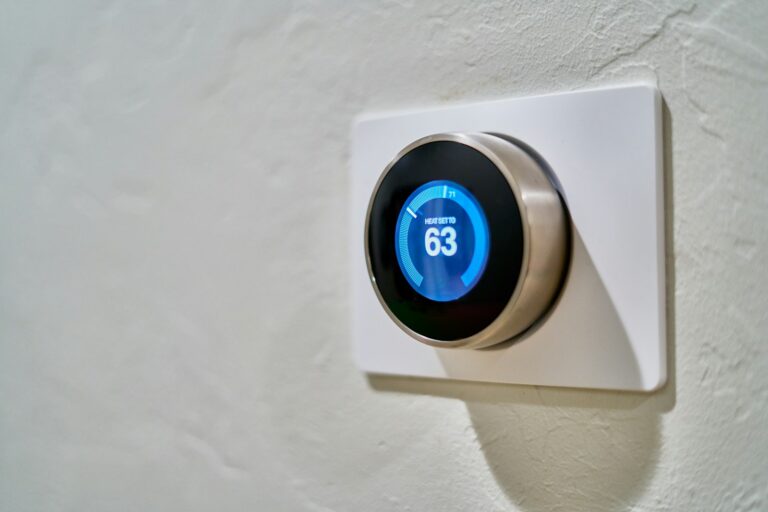 Smart thermostat wall closeup