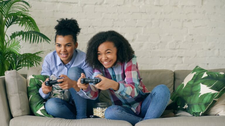 Friends playing couch co-op