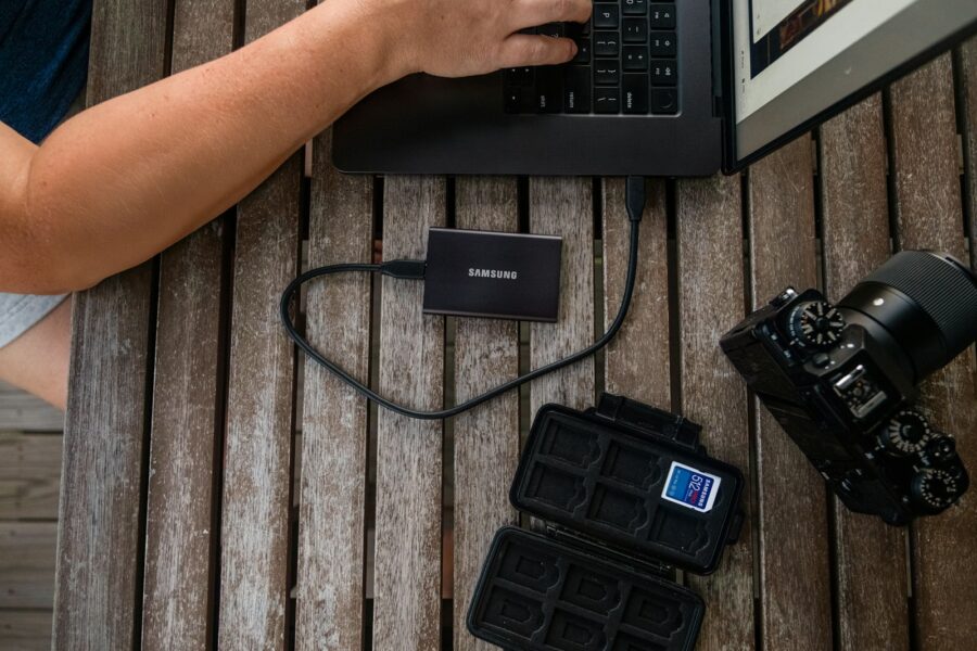 External ssd memory cards phone camera desk