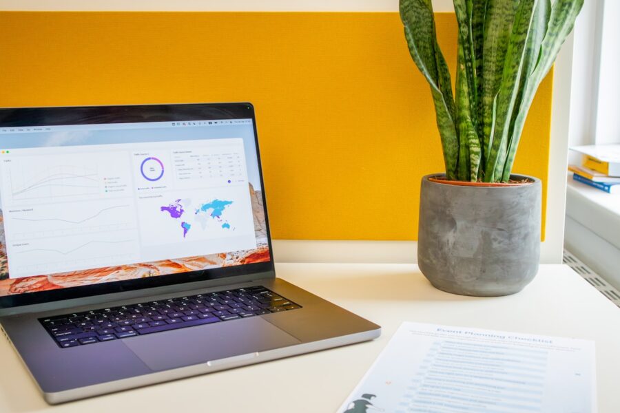 Laptop screen spreadsheet office desk