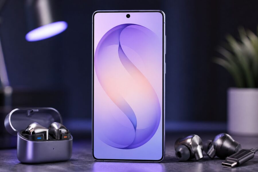 Wireless earbuds smartphone desk
