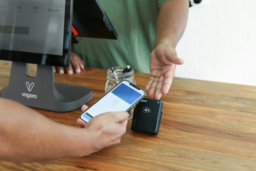 Smartphone storage screen hand wooden desk
