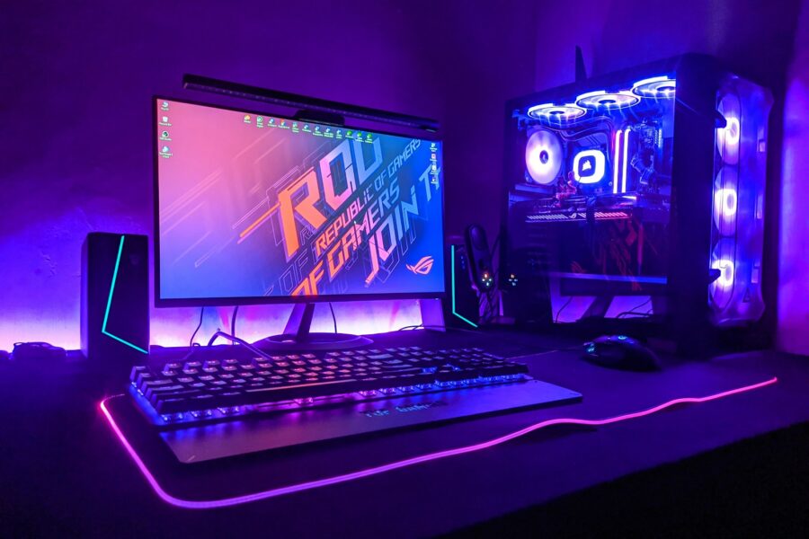 Gaming streamer setup rgb keyboard microphone