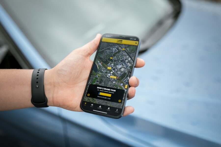 Hand holding phone maps gps location