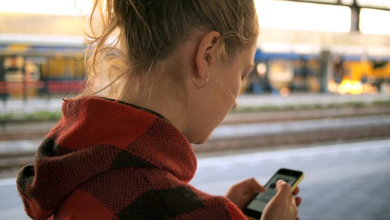 Privacy settings screen smartphone woman checking app location