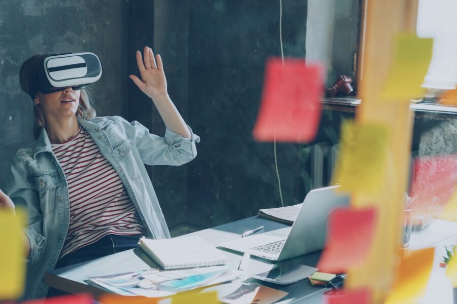 Virtual reality office workspace avatars meeting