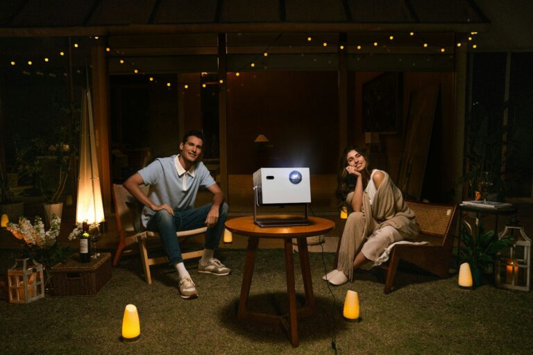 Portable projector outdoor movie night