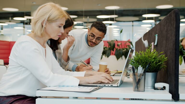 Office workers reading