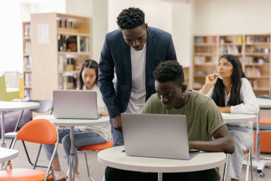 Teacher laptop classroom