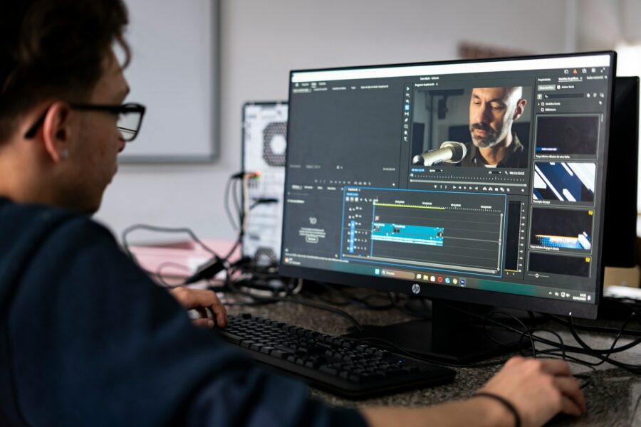 Person editing video