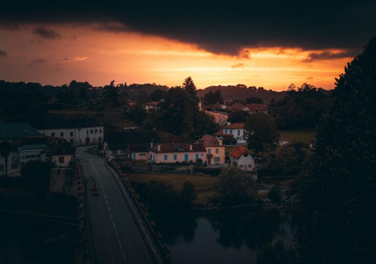 Rpg player exploring village sunset