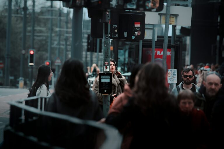 Smartphone gimbal handheld filming city street