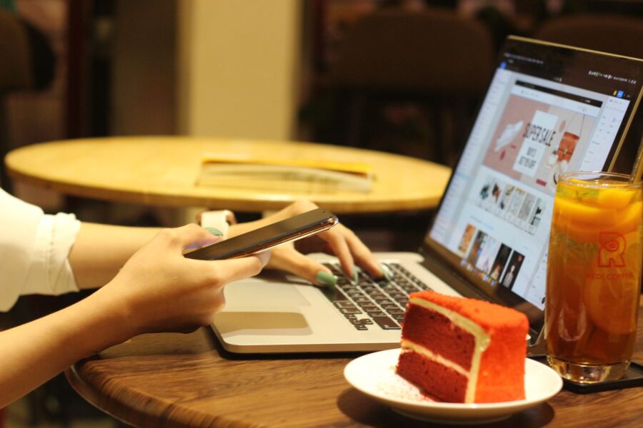 Laptop smartphone coffee
