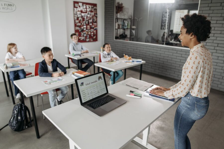 Teacher laptop classroom