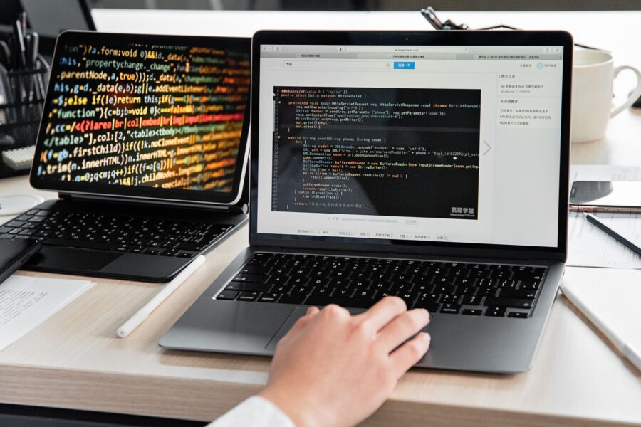 Developer using laptop