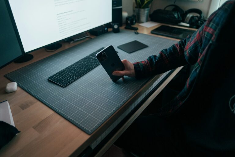 Person setting smartphone