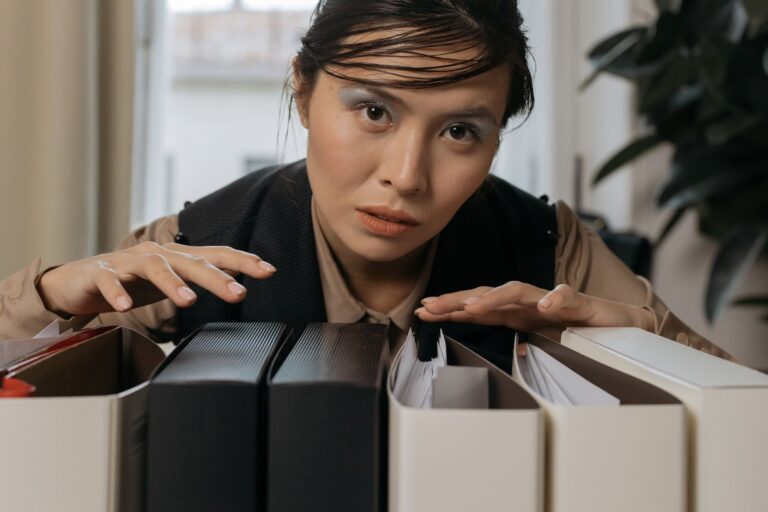 Office worker organizing