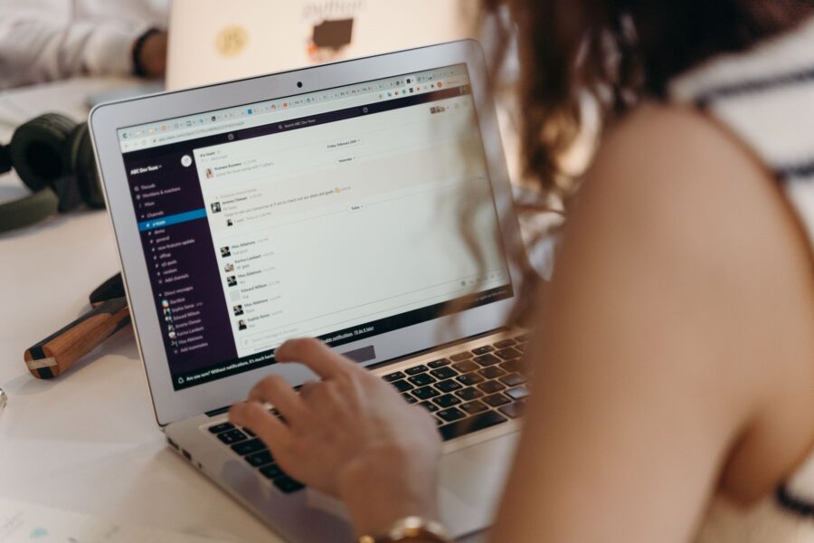 Office workers using
