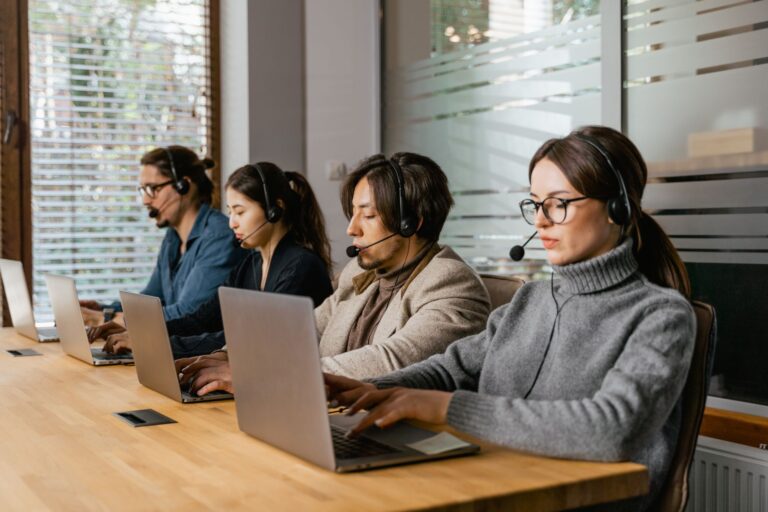 Office workers using