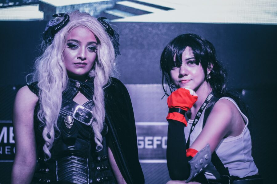 Cosplayers gaming bar